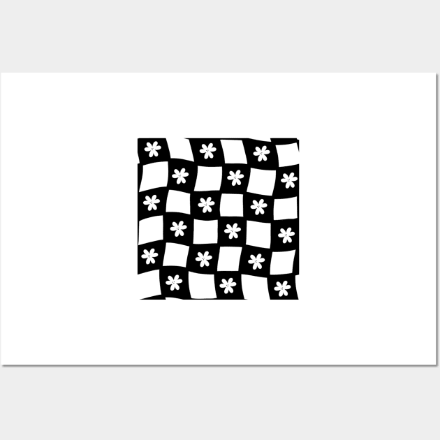 Large Floral Checker Board - black and white Wall Art by JuneNostalgia